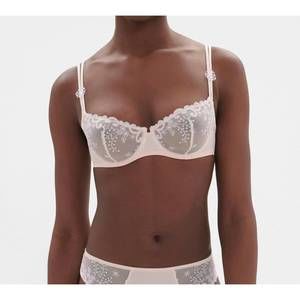 Simone Perele Sheer Embroidered Balconette Bra in Pale Pink